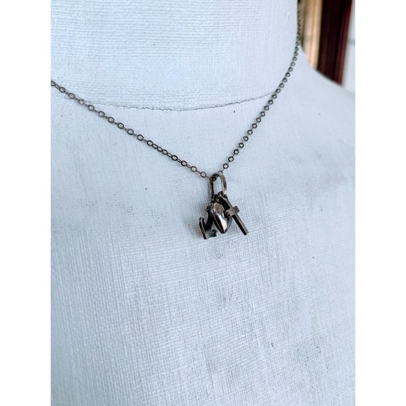 Antique Sterling Charm Necklace Puffy heart, Cross, Anchor - Picture 8 of 11